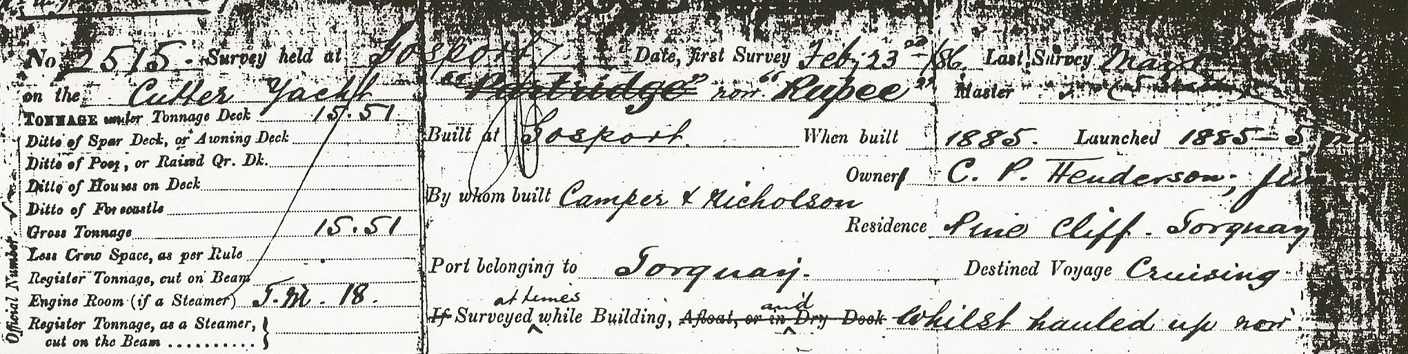 23 February 1886 Survey of Partridge - Detail